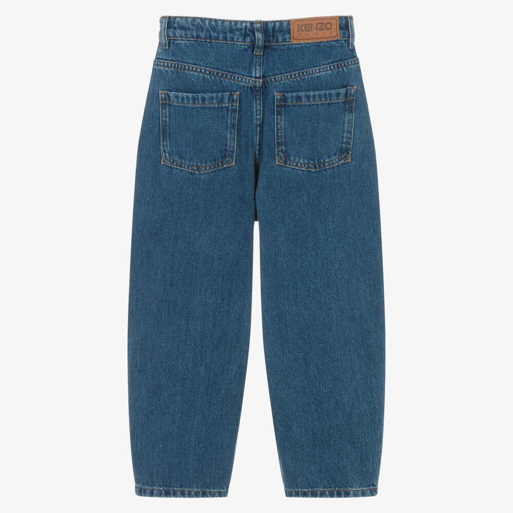 KENZO KIDS-جينز دنيم بقصة غير متماثلة لون أزرق للبنات | Childrensalon