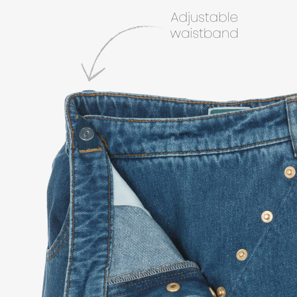 KENZO KIDS-جينز دنيم بقصة غير متماثلة لون أزرق للبنات | Childrensalon