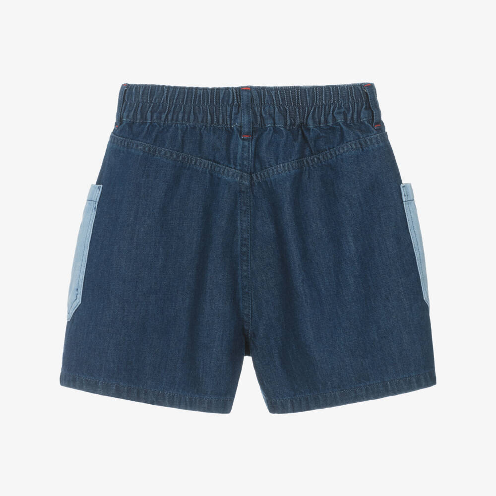 KENZO KIDS-Girls Blue Denim Seigaiha Shorts | Childrensalon