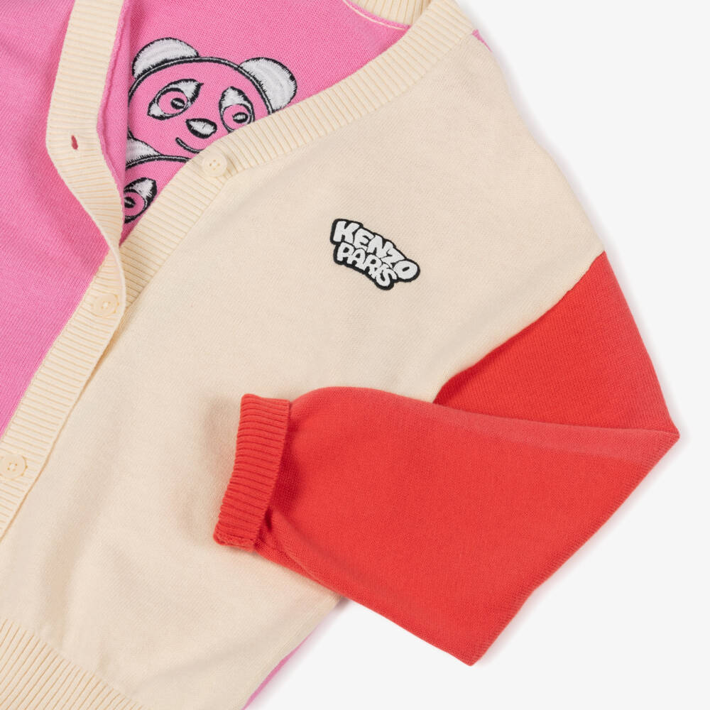 KENZO KIDS-Girls Colourblock Cotton Cardigan with Panda Ice Cream Motif | Childrensalon