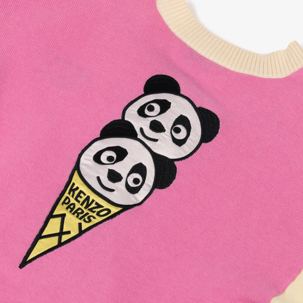 KENZO KIDS-Girls Colourblock Cotton Cardigan with Panda Ice Cream Motif | Childrensalon