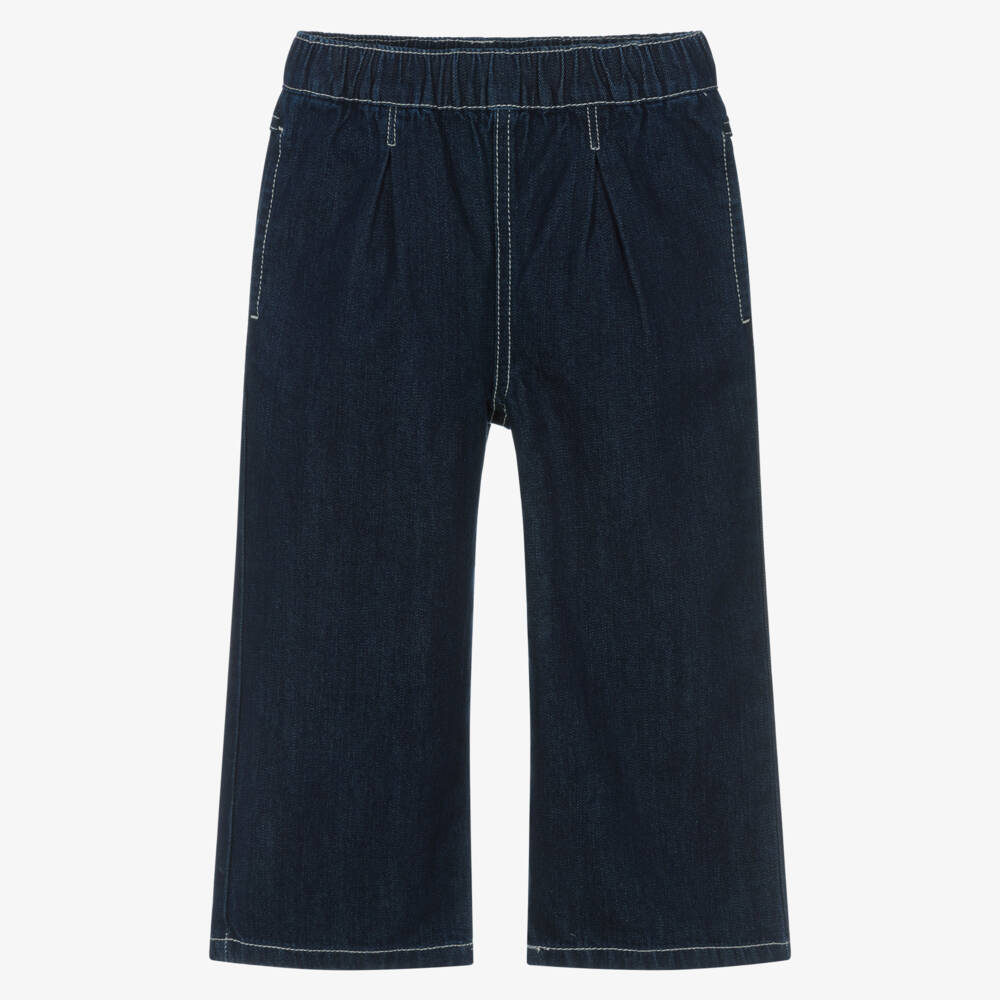 KENZO KIDS-Girls Dark Blue Denim Wide Leg Jeans | Childrensalon