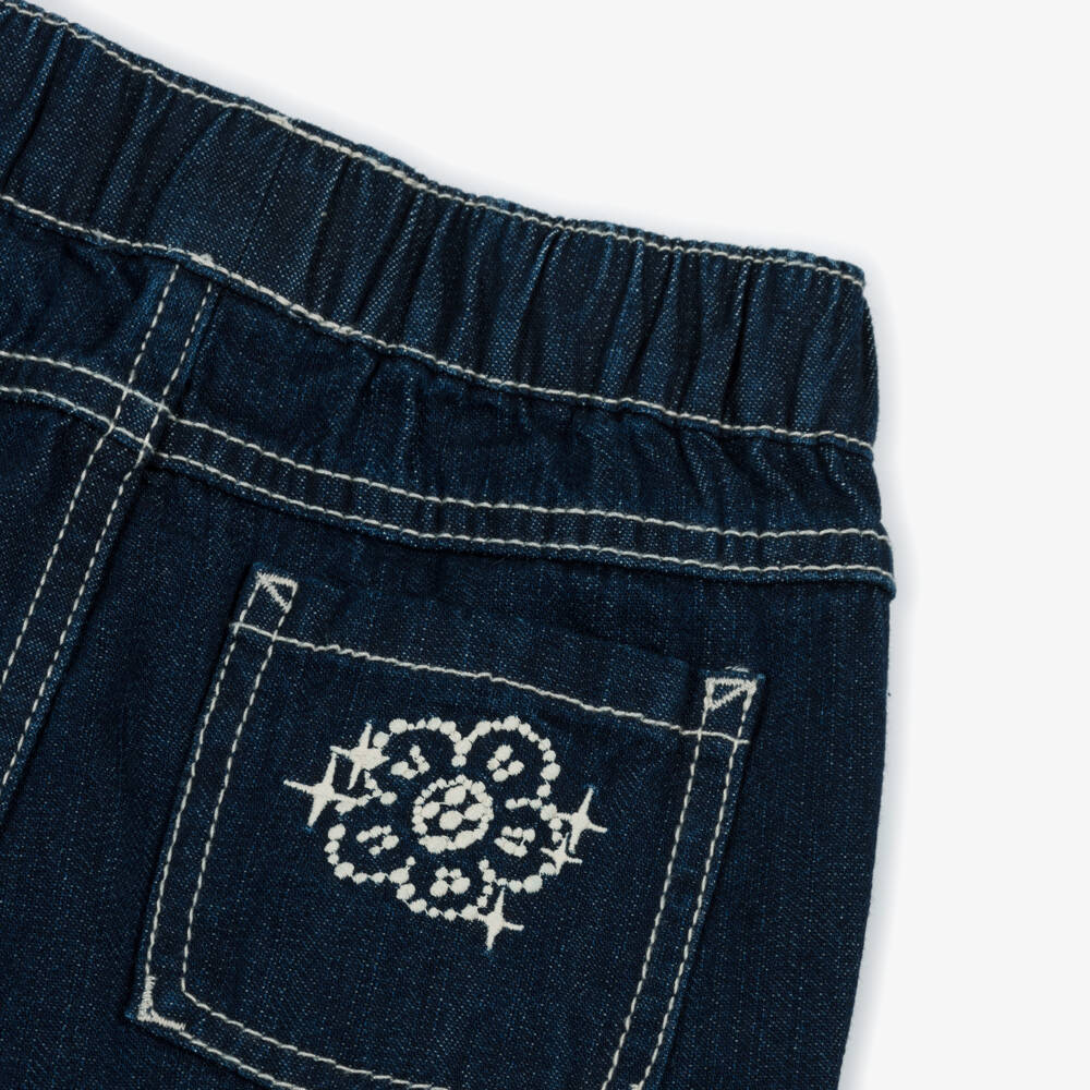 KENZO KIDS-Girls Dark Blue Denim Wide Leg Jeans | Childrensalon