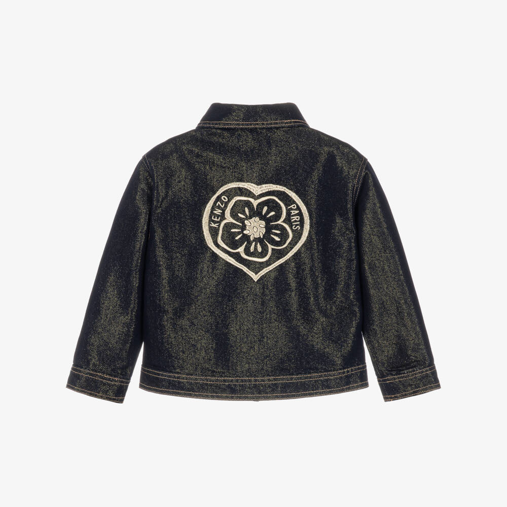 KENZO KIDS-Girls Dark Blue & Gold Denim Jacket | Childrensalon