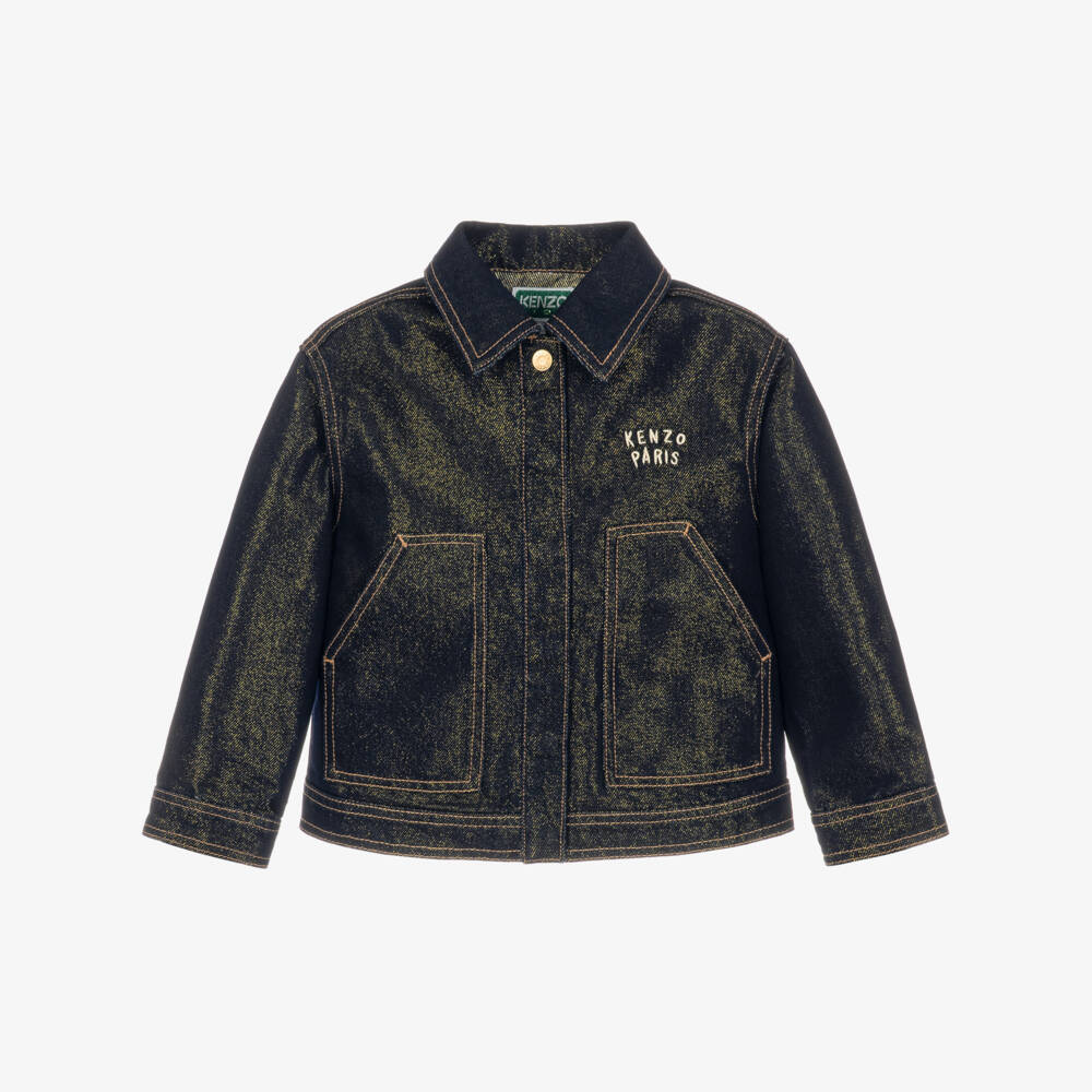 KENZO KIDS-Girls Dark Blue & Gold Denim Jacket | Childrensalon