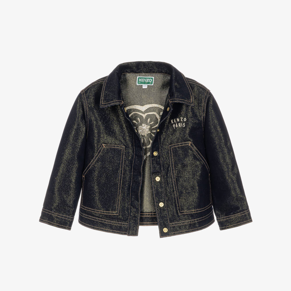 KENZO KIDS-Girls Dark Blue & Gold Denim Jacket | Childrensalon