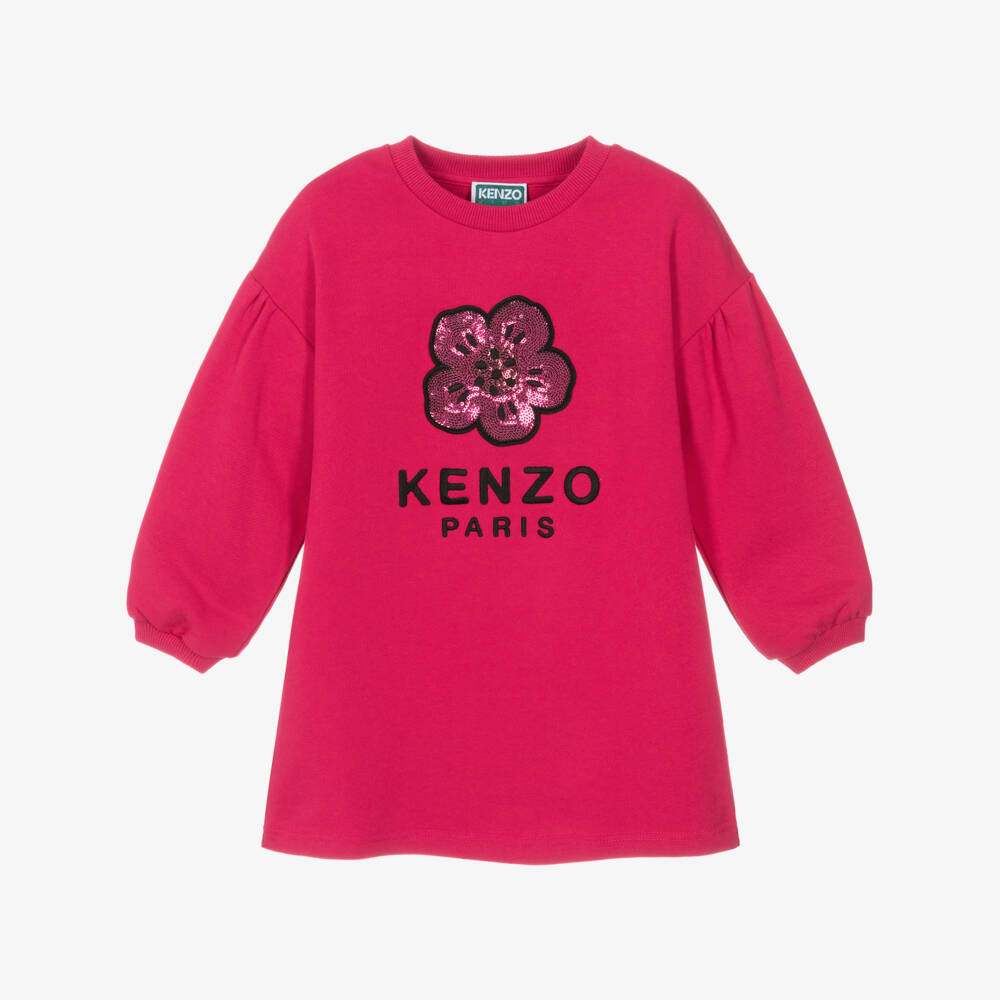 KENZO KIDS-Girls Fuchsia Pink Sweatshirt Dress with Boke Flower | Childrensalon