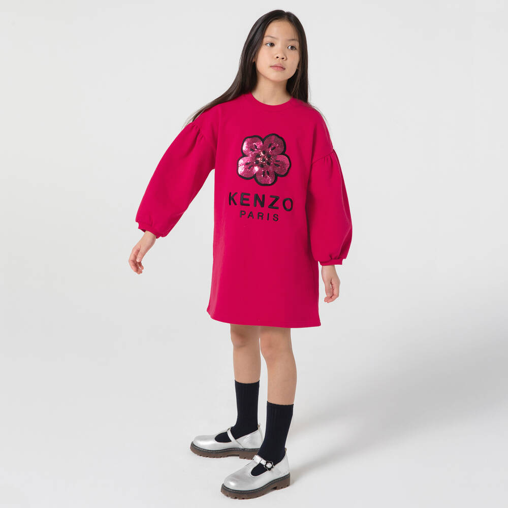 KENZO KIDS-Платье-свитшот розовое с цветком боке для девочек | Childrensalon