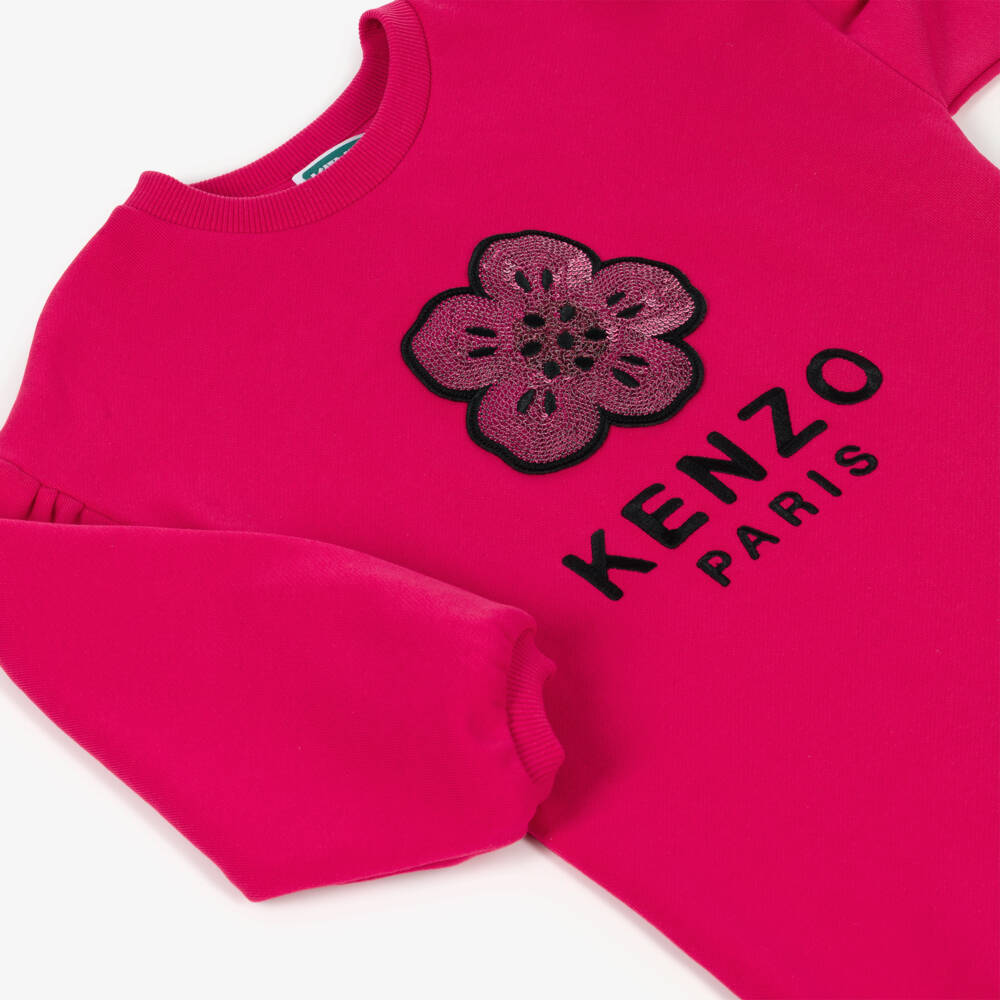 KENZO KIDS-Платье-свитшот розовое с цветком боке для девочек | Childrensalon