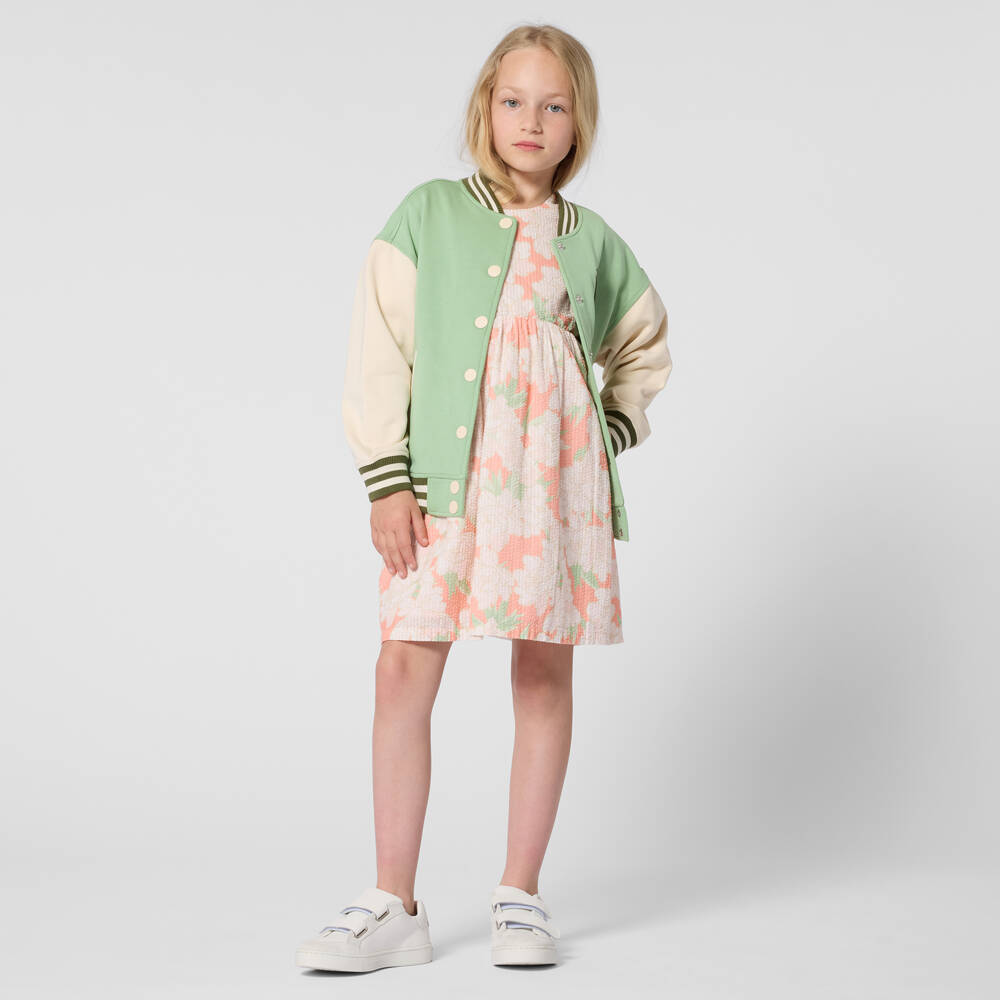 KENZO KIDS-Куртка зеленая хлопковая в стиле колледжа Peony для девочек | Childrensalon