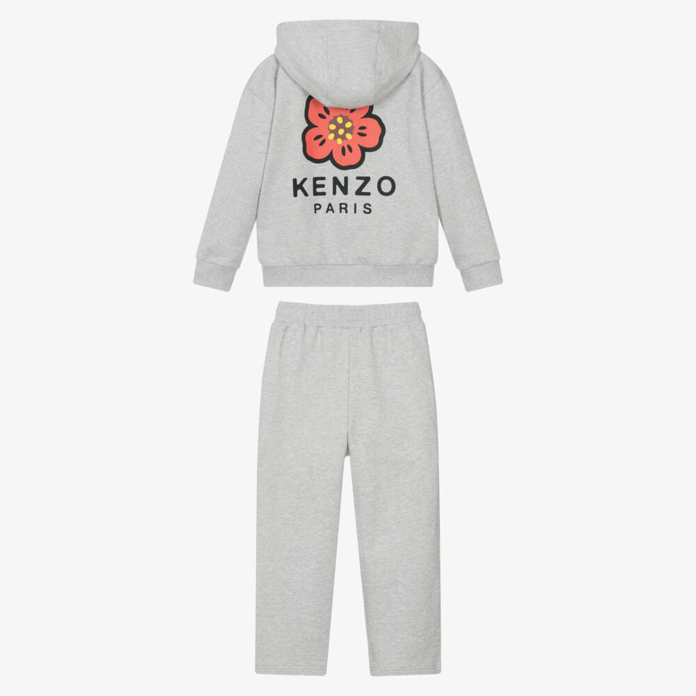 KENZO KIDS-Girls Grey Boke Flower Cotton Jersey Tracksuit | Childrensalon