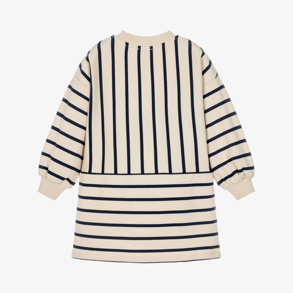 KENZO KIDS-Girls Ivory & Black Striped Dress with Tiger Logo | Childrensalon