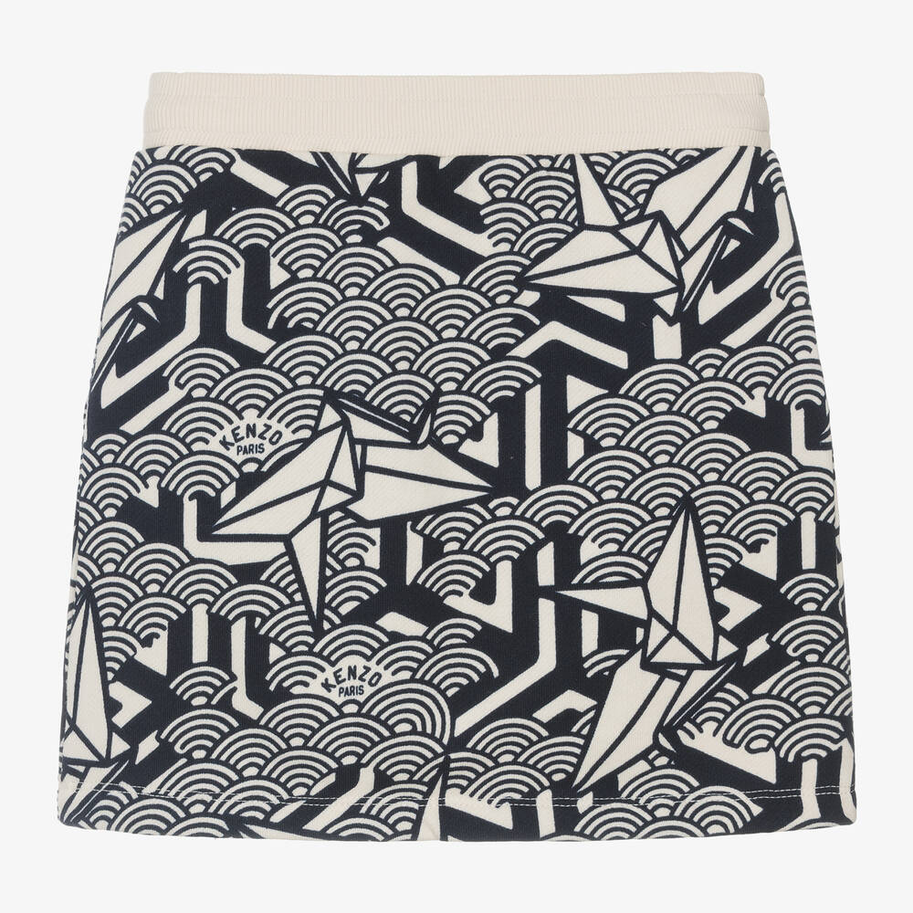 KENZO KIDS-Girls Ivory & Blue Cotton Seigaiha Skirt | Childrensalon
