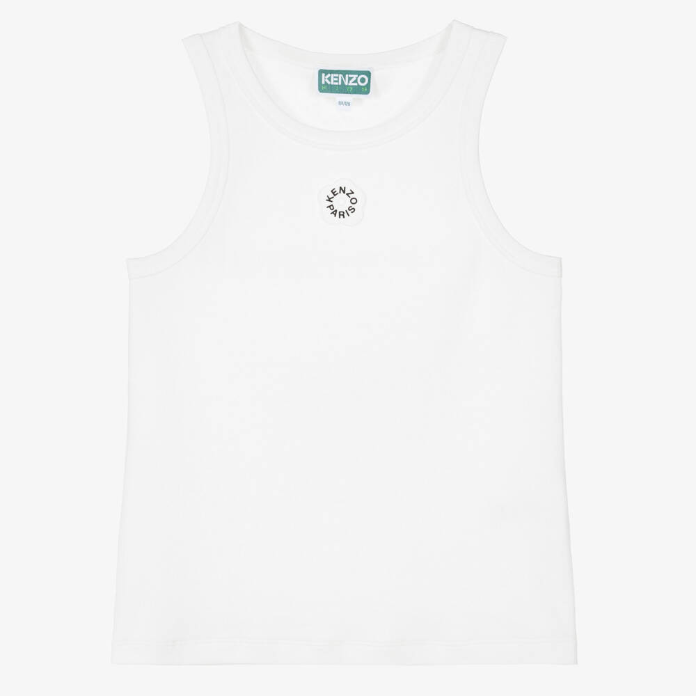 KENZO KIDS-Girls Ivory Boke Flower Cotton Jersey Sleeveless Top | Childrensalon