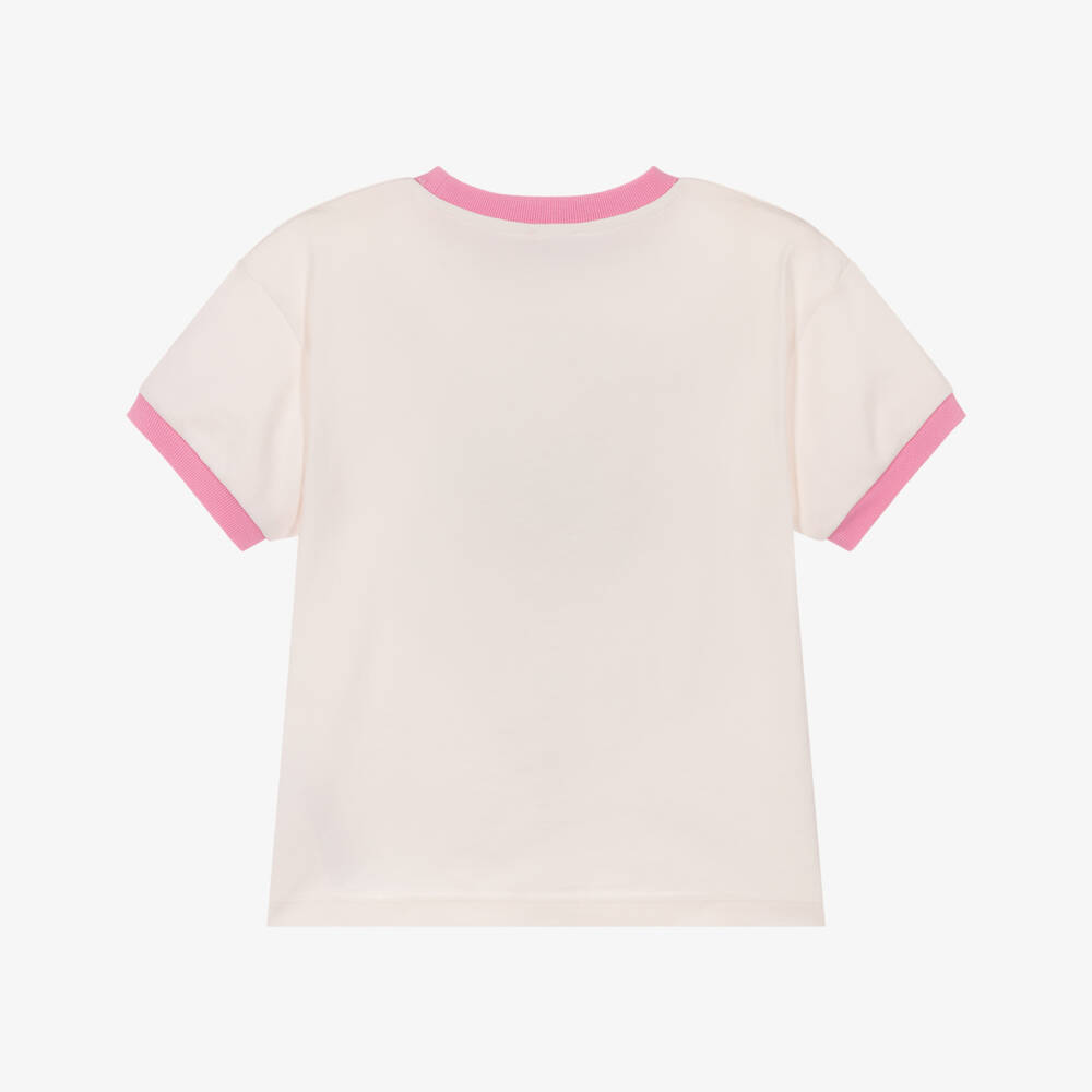 KENZO KIDS-Girls Ivory Cotton Bubble Tiger T-Shirt with Pink Trim | Childrensalon