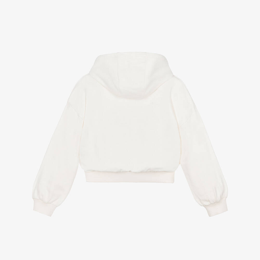 KENZO KIDS-Girls Ivory Cotton Hoodie with Black Boke Flower Print | Childrensalon