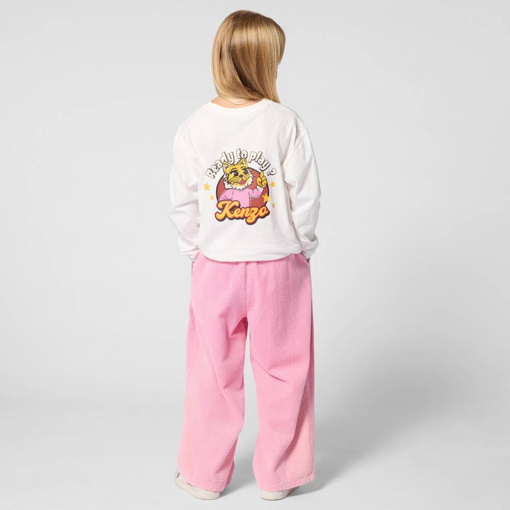 KENZO KIDS-Girls Ivory Cotton Ready to Play Graphic Top | Childrensalon