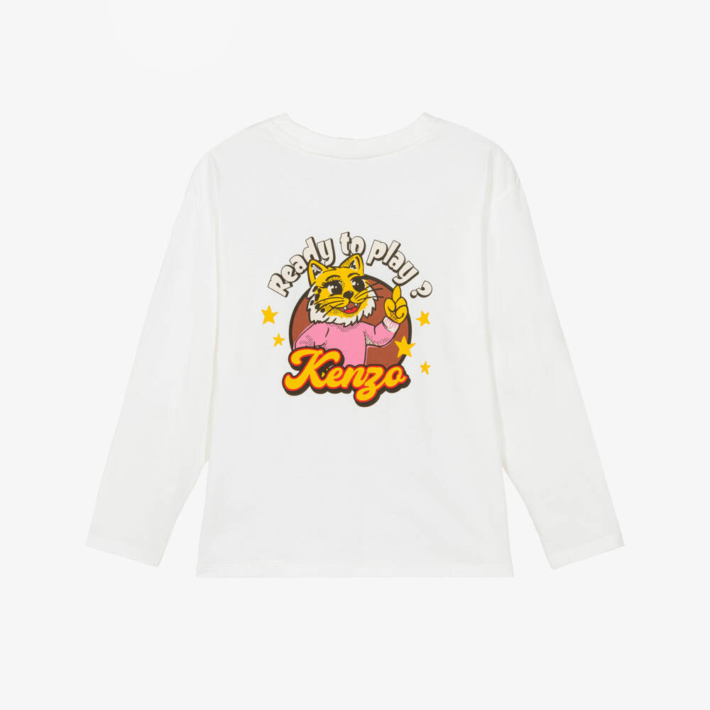 KENZO KIDS-Girls Ivory Cotton Ready to Play Top | Childrensalon
