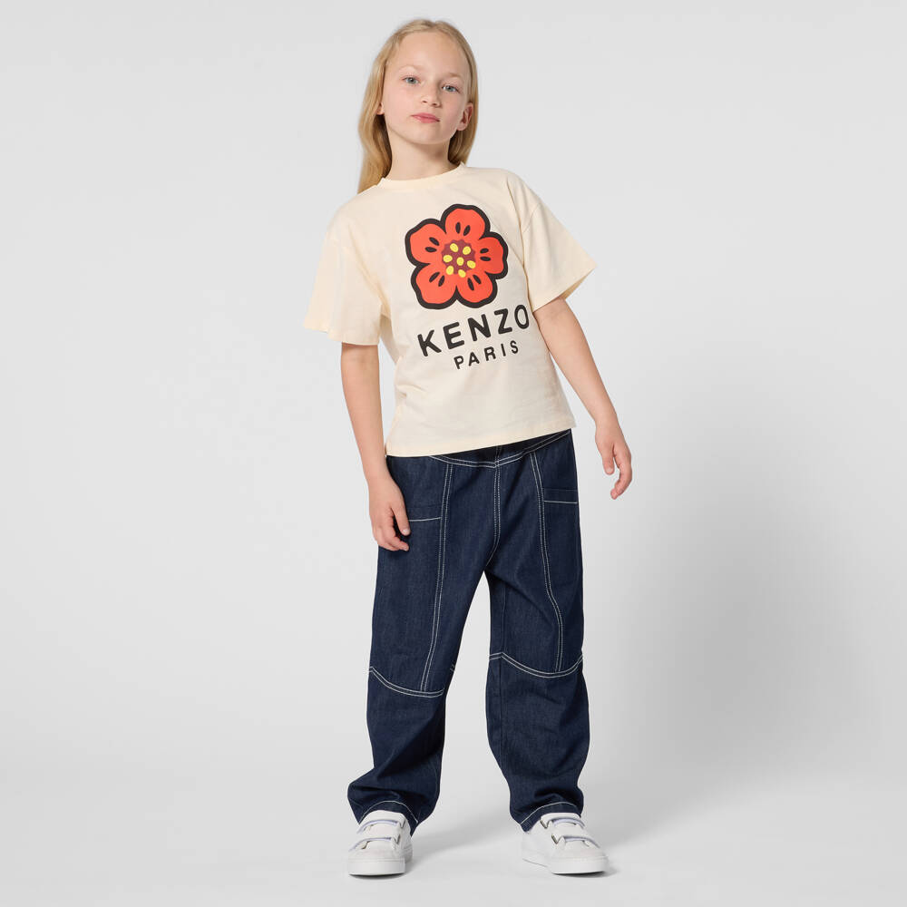 KENZO KIDS-تيشيرت قطن بطبعة زهرة بوك لون عاجي للبنات | Childrensalon