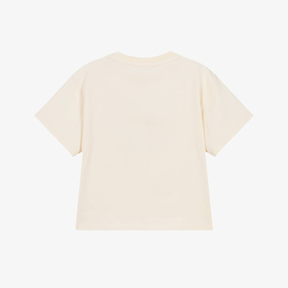 KENZO KIDS-Girls Ivory Cotton T-Shirt with Boke Flower | Childrensalon