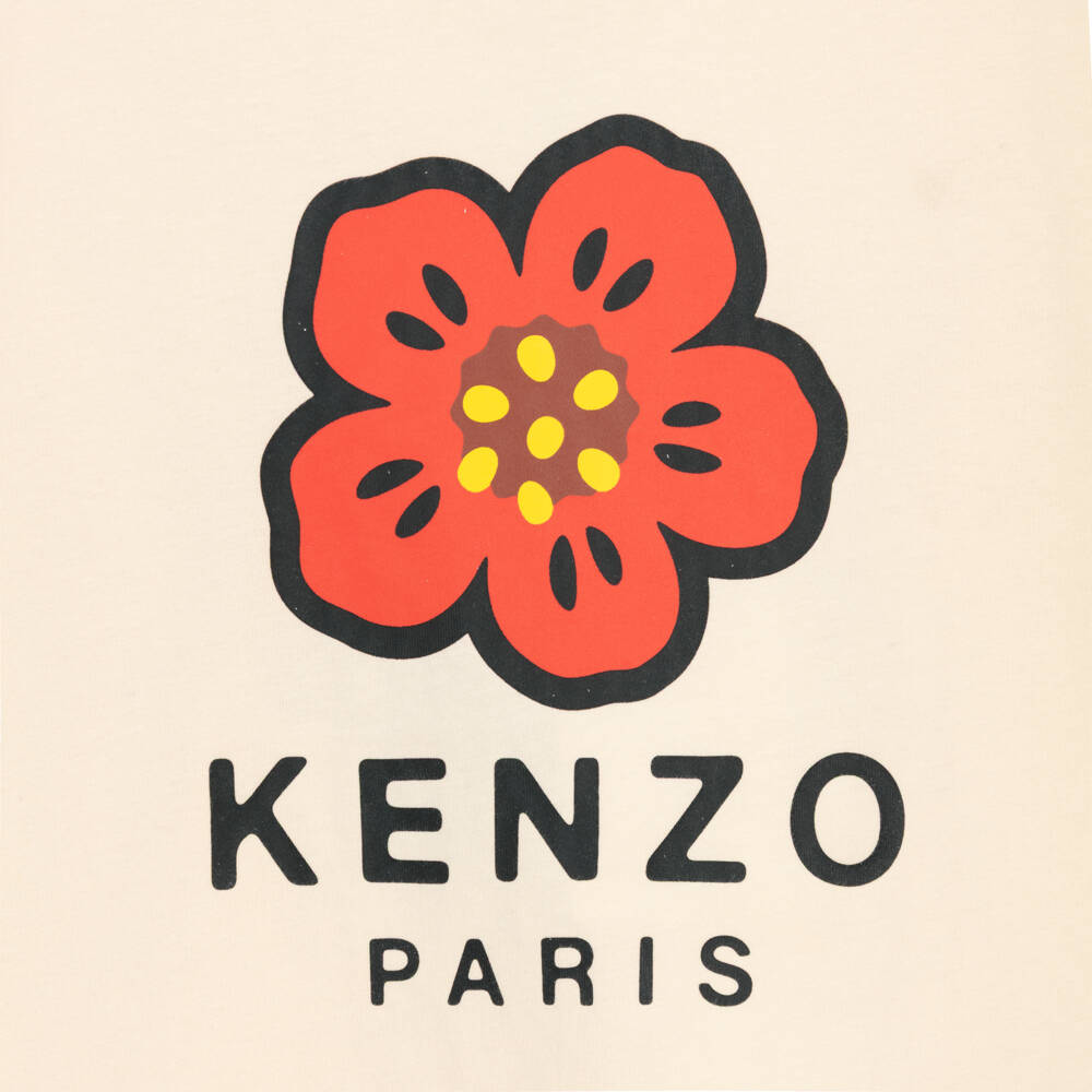 KENZO KIDS-Girls Ivory Cotton T-Shirt with Boke Flower | Childrensalon