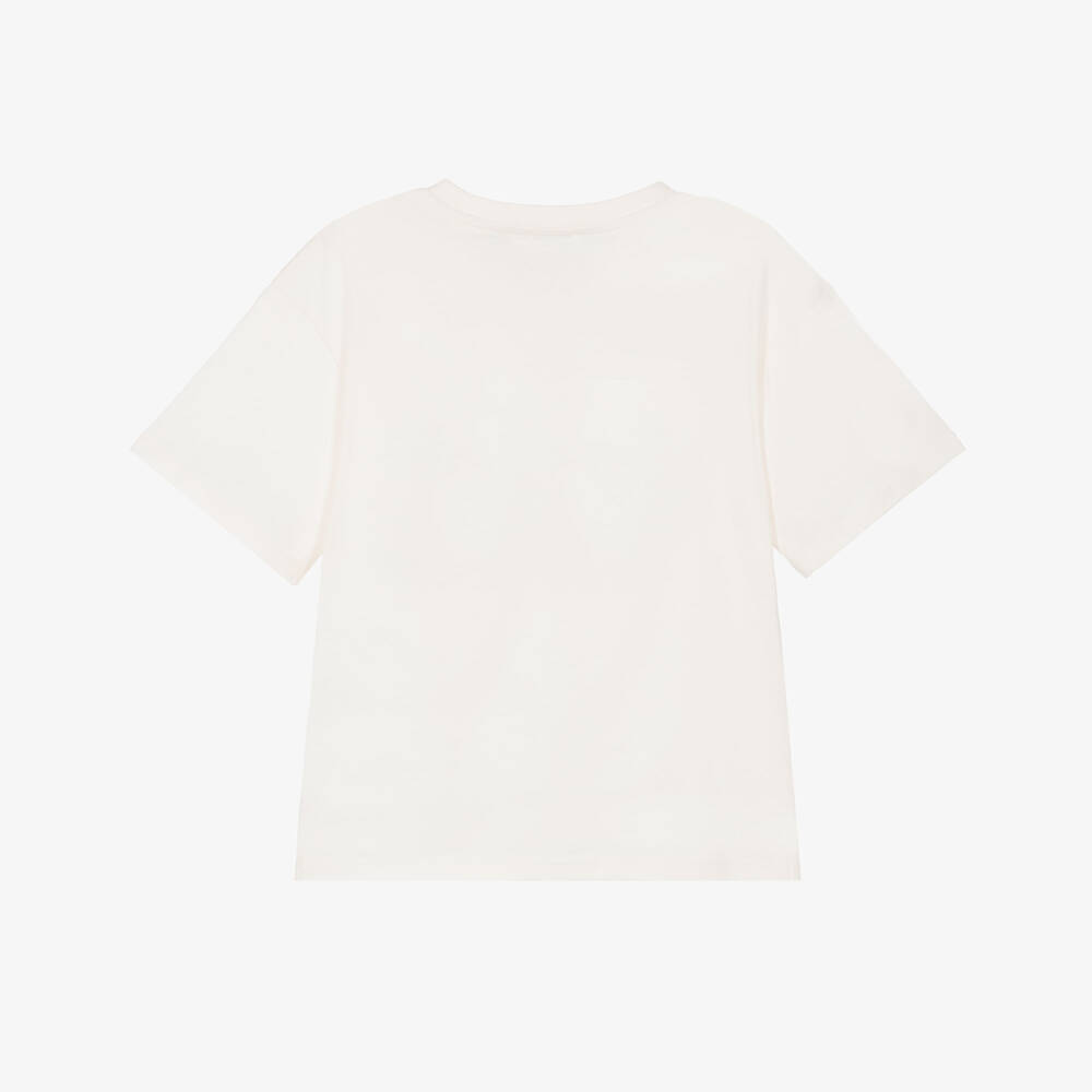 KENZO KIDS-Girls Ivory Cotton T-Shirt with Kenzo Paris Peony Logo | Childrensalon