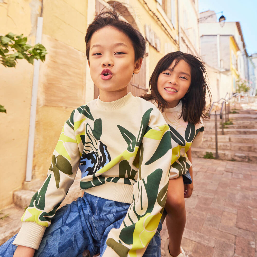 KENZO KIDS-فستان قطن جيرسي بطبعة فيل لون عاجي للبنات | Childrensalon