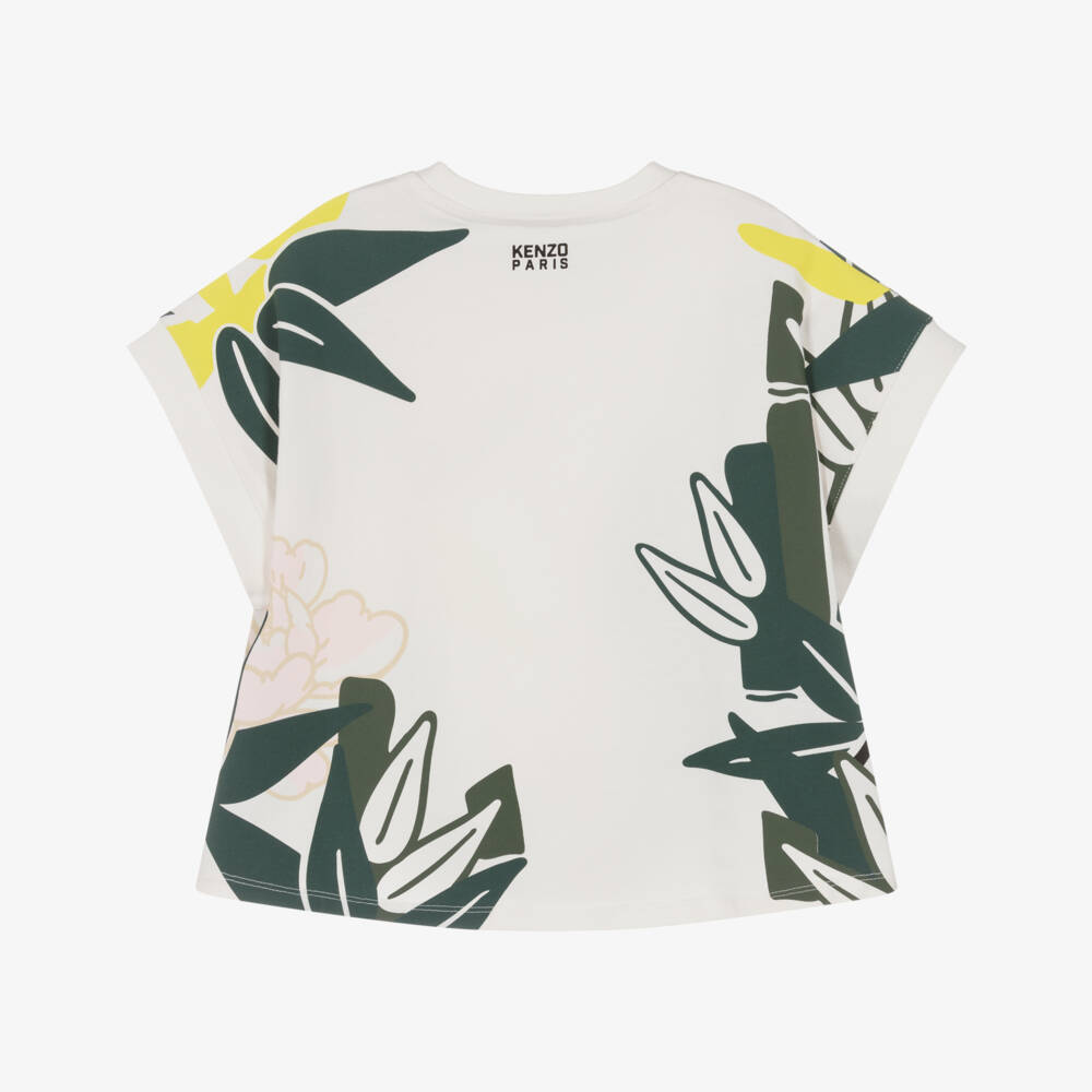 KENZO KIDS-Girls Ivory Elephant Jungle Print Cotton Top | Childrensalon
