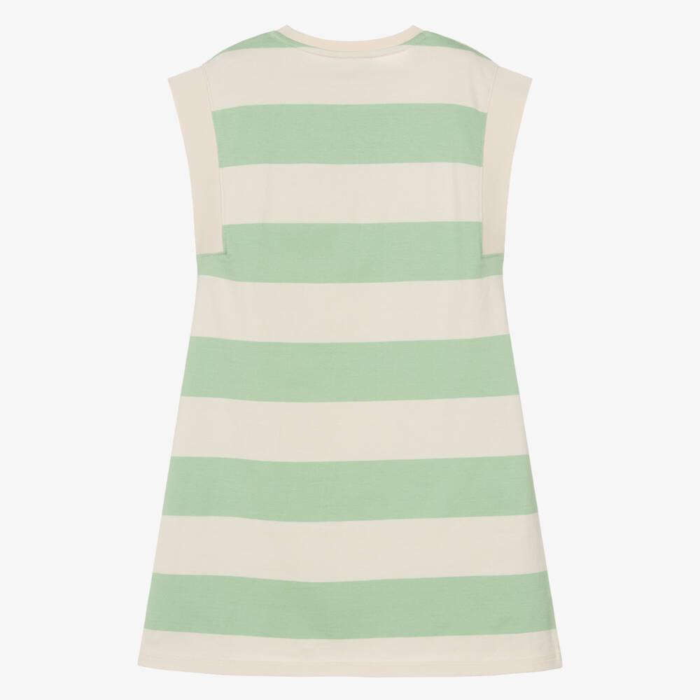 KENZO KIDS-Girls Ivory & Green Stripe Cotton Dress with Tiger Embroidery | Childrensalon