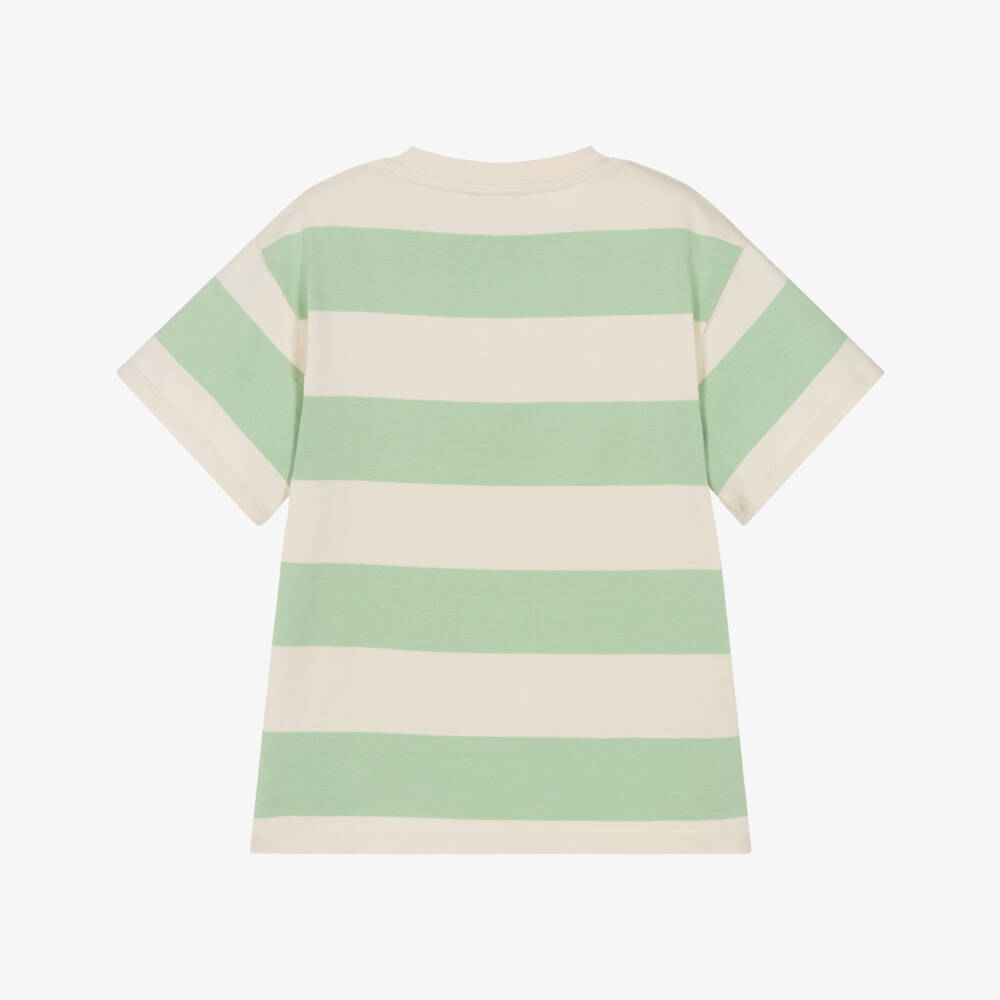 KENZO KIDS-Girls Ivory & Green Stripe Cotton T-Shirt with Tiger Embroidery | Childrensalon