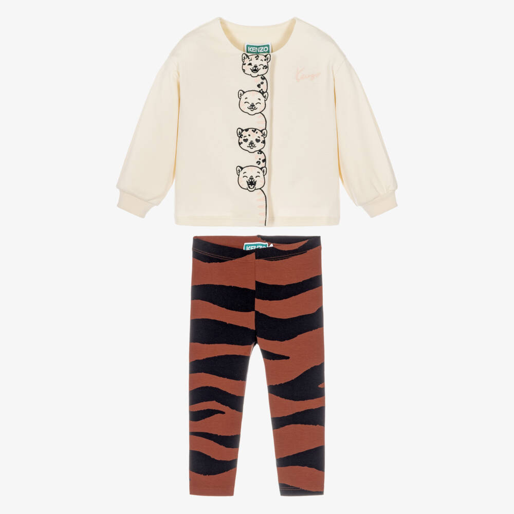 KENZO KIDS-Girls Ivory & Pink Tiger Striped Legging Set | Childrensalon