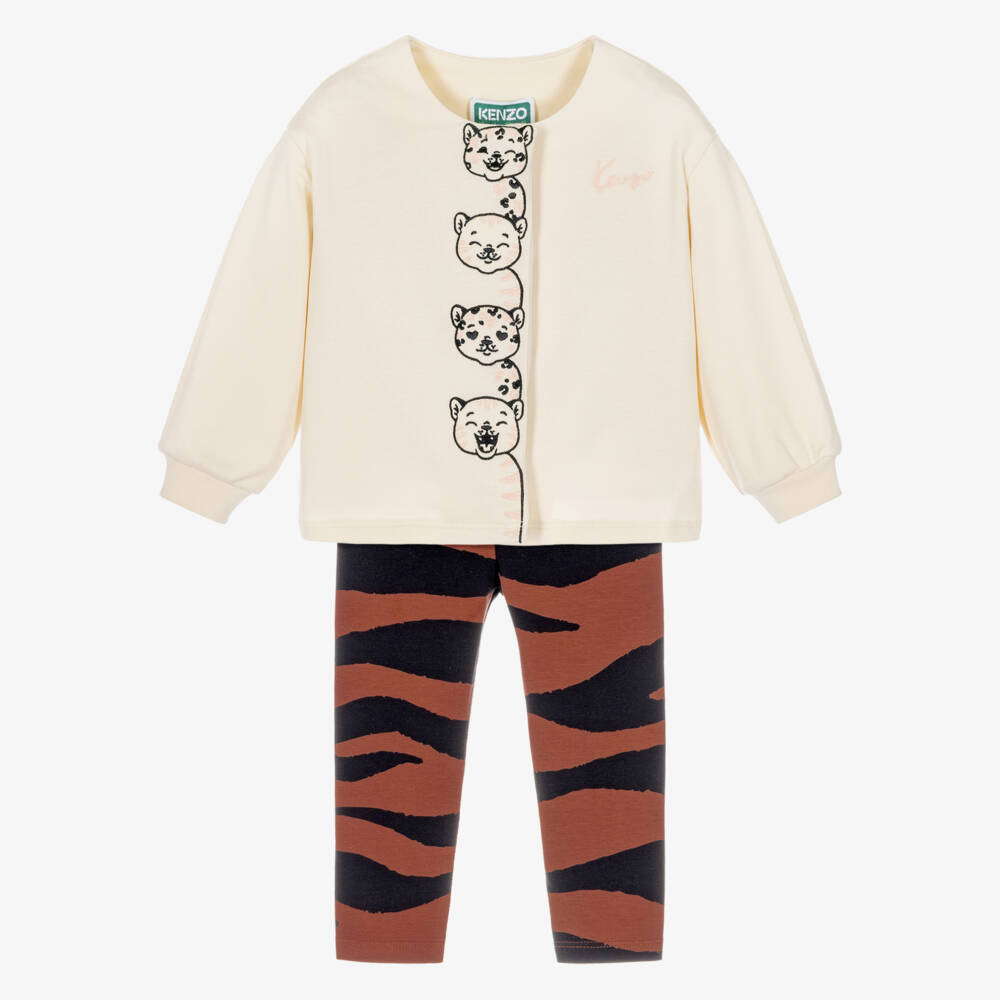 KENZO KIDS-Girls Ivory & Pink Tiger Striped Legging Set | Childrensalon