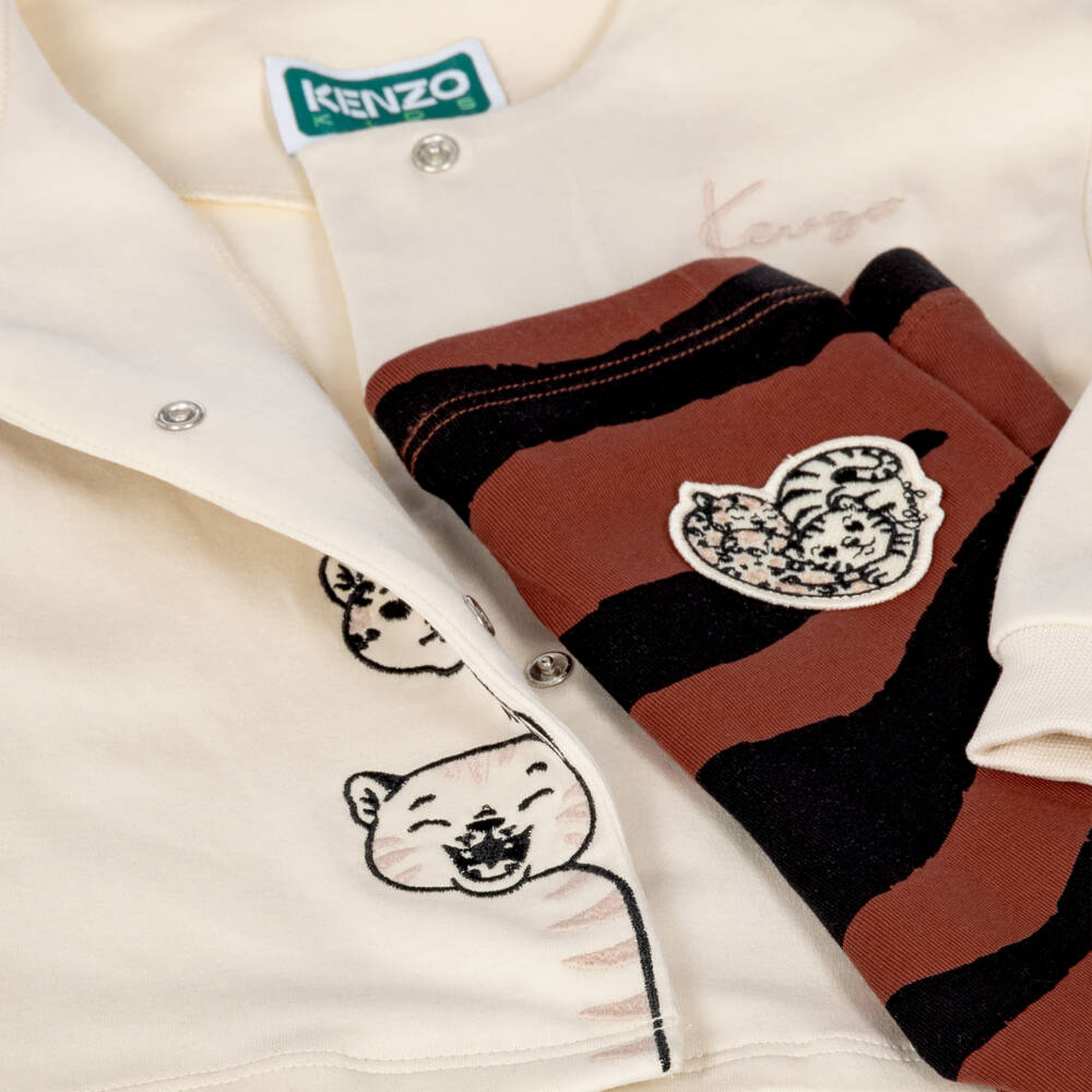 KENZO KIDS-Girls Ivory & Pink Tiger Striped Legging Set | Childrensalon