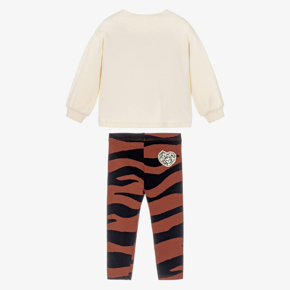 KENZO KIDS-Girls Ivory & Pink Tiger Striped Legging Set | Childrensalon