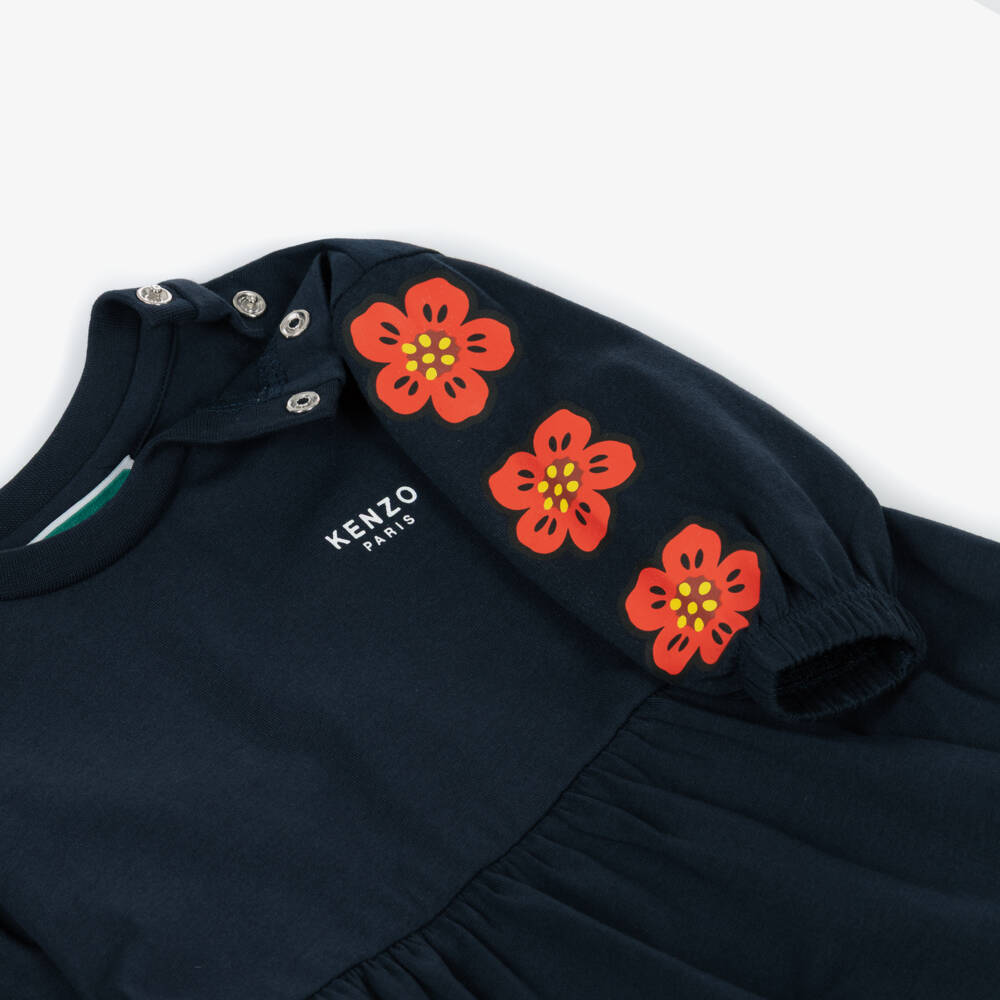 KENZO KIDS-Girls Navy Blue Boke Flower Logo Dress | Childrensalon