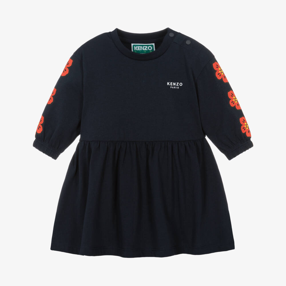 KENZO KIDS-Girls Navy Blue Boke Flower Logo Dress | Childrensalon