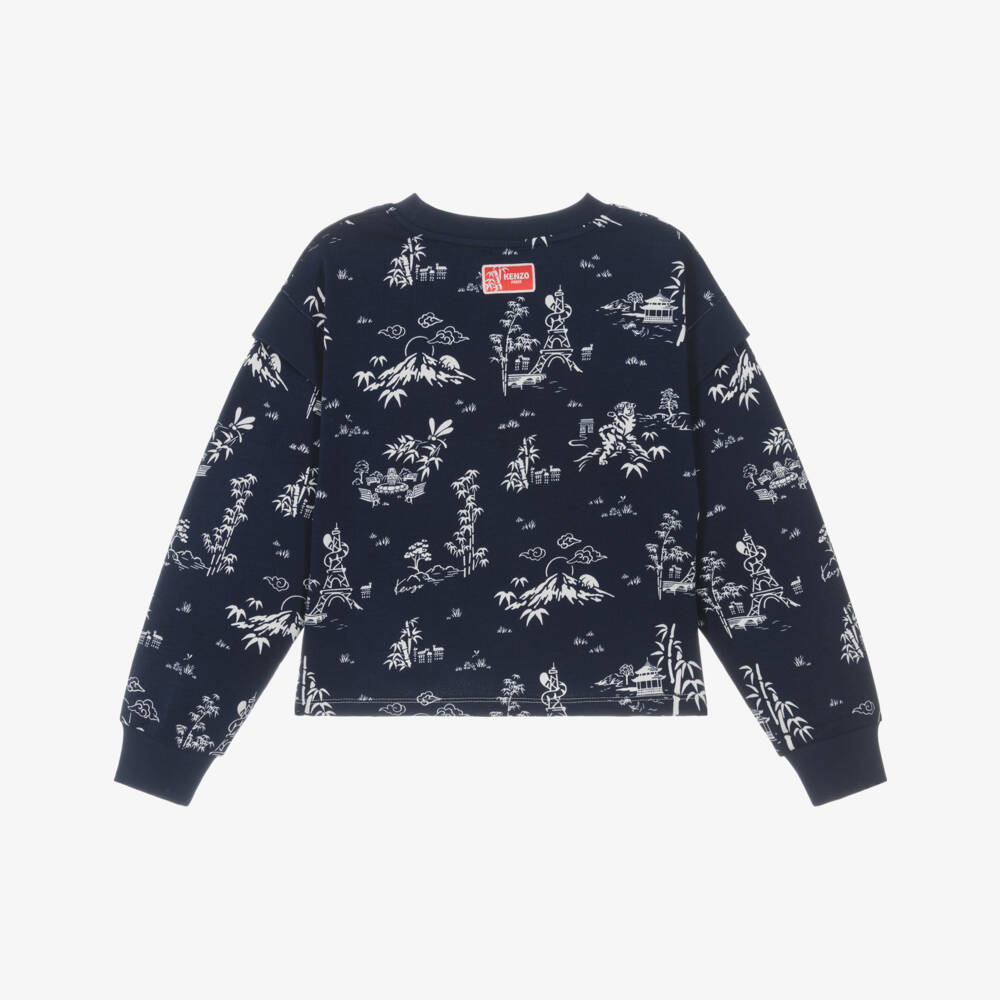 KENZO KIDS-Girls Navy Blue Cotton Garden Sweatshirt | Childrensalon