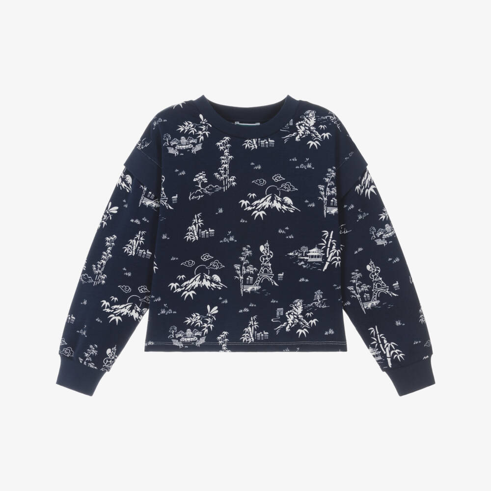 KENZO KIDS-Girls Navy Blue Cotton Garden Sweatshirt | Childrensalon