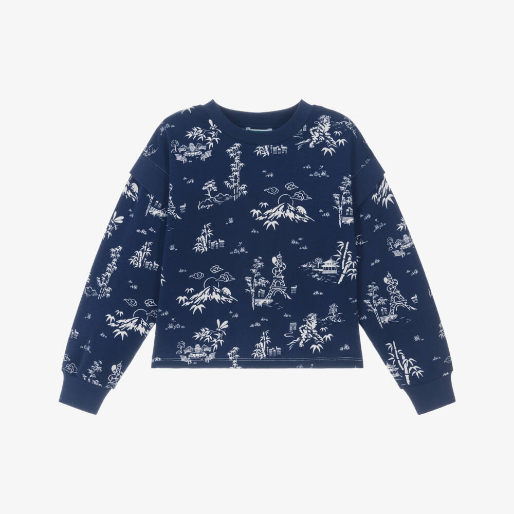 KENZO KIDS-Girls Navy Blue Cotton Garden Sweatshirt | Childrensalon