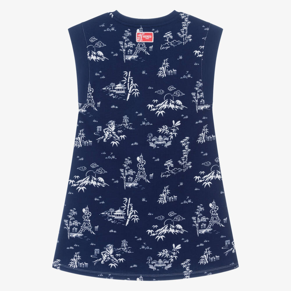 KENZO KIDS-فستان بتصميم سويتشيرت قطن لون كحلي للبنات | Childrensalon