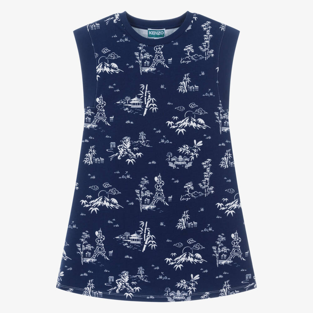 KENZO KIDS-فستان بتصميم سويتشيرت قطن لون كحلي للبنات | Childrensalon