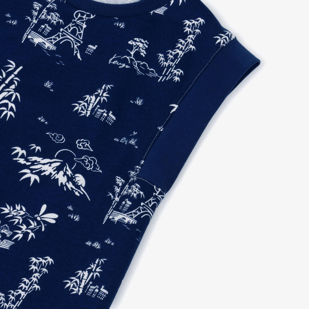 KENZO KIDS-فستان بتصميم سويتشيرت قطن لون كحلي للبنات | Childrensalon