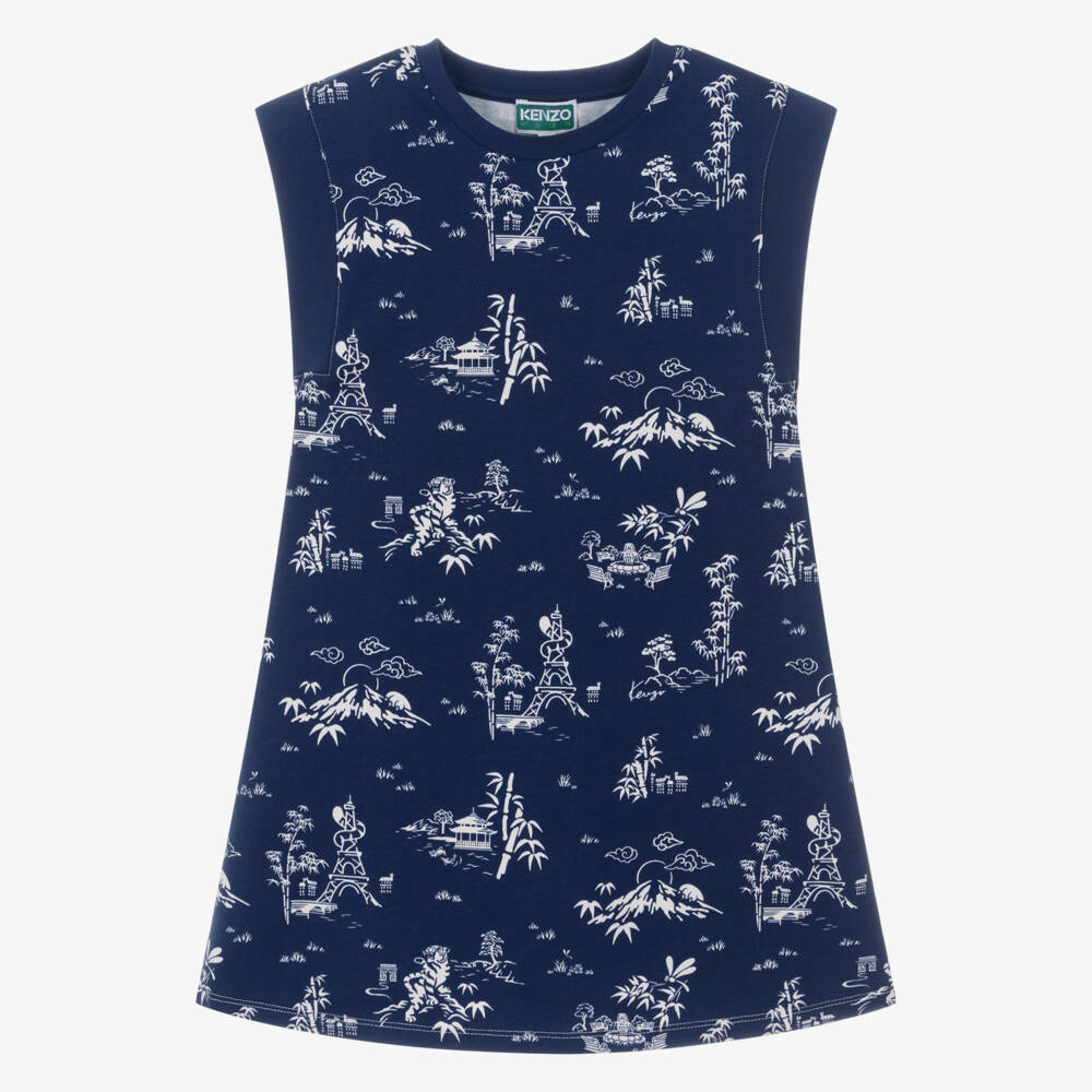 KENZO KIDS-Girls Navy Blue Cotton Sweatshirt Dress  | Childrensalon
