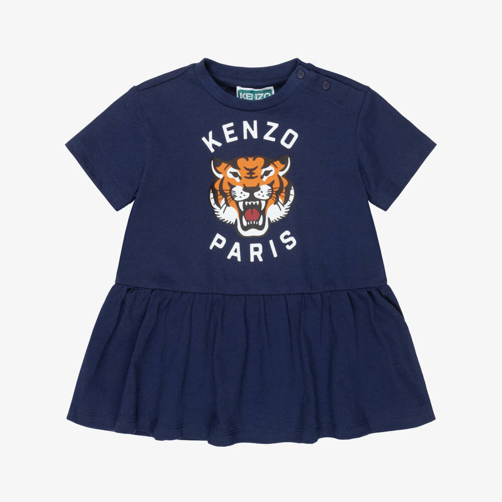 KENZO KIDS-Girls Navy Blue Lucky Tiger Cotton Dress | Childrensalon