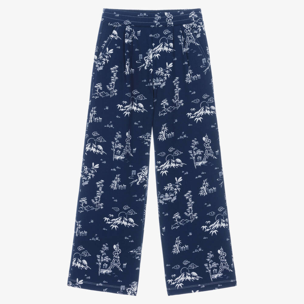 KENZO KIDS-بنطلون رياضي بناتي كحلي قطن بنقشة | Childrensalon
