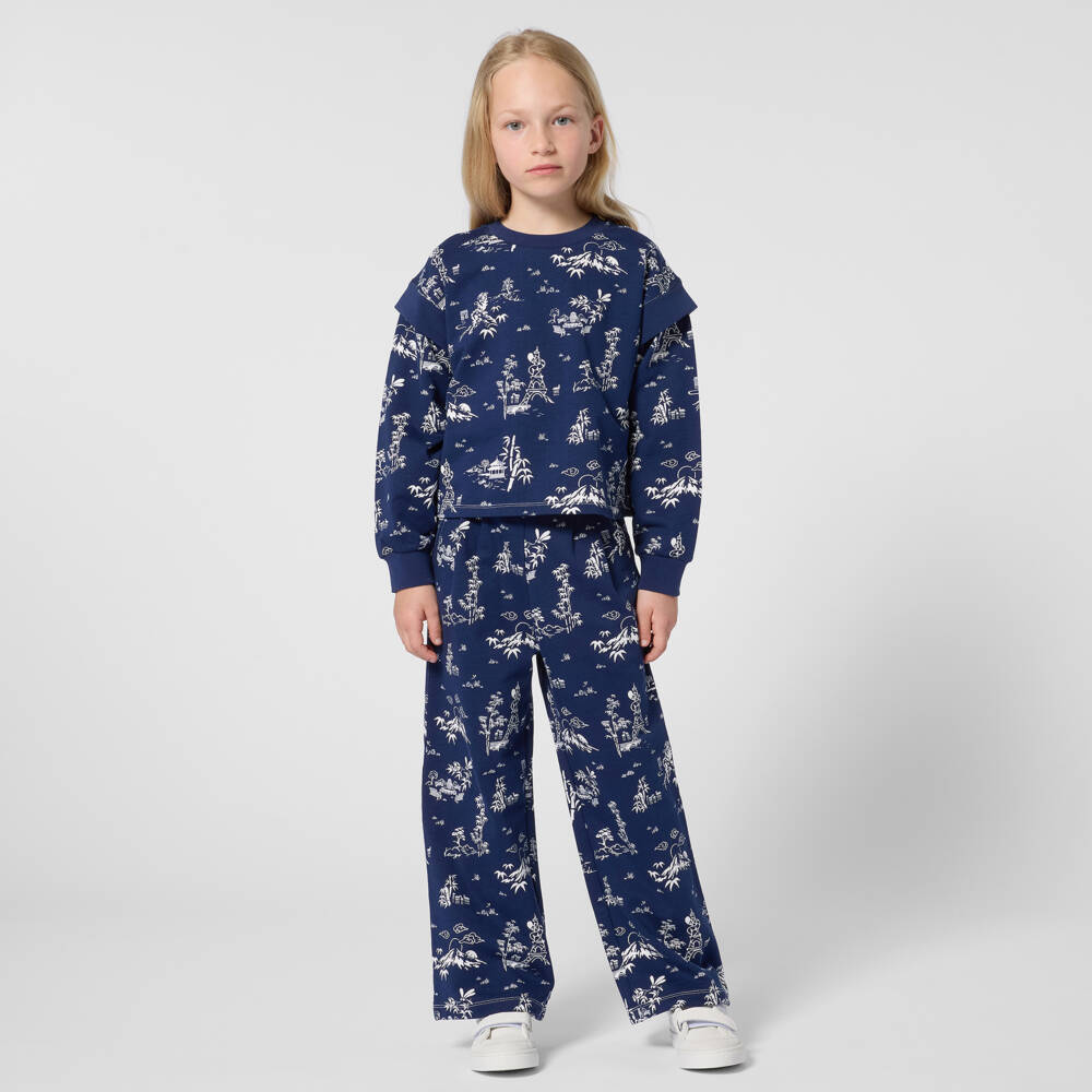 KENZO KIDS-بنطلون رياضي بأرجل واسعة لون كحلي للبنات | Childrensalon