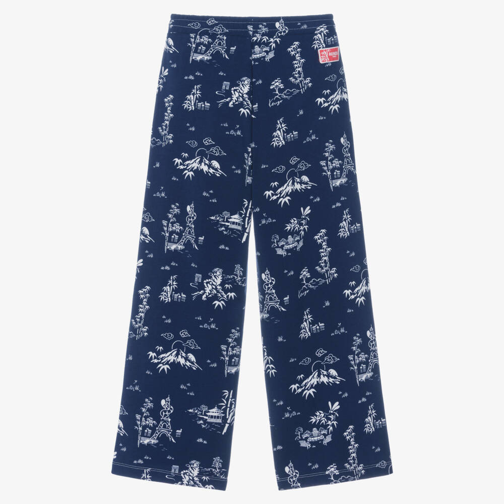 KENZO KIDS-Синие хлопковые джоггеры с узором для девочек | Childrensalon