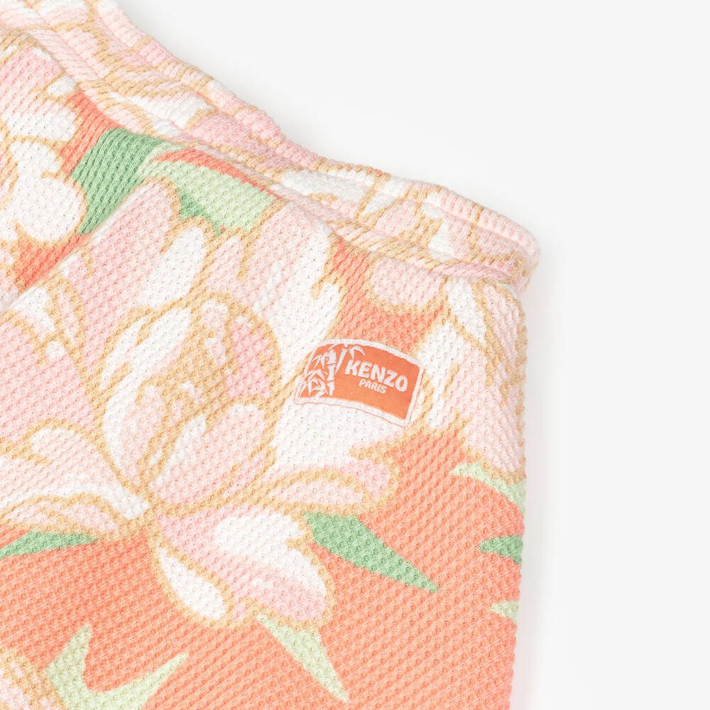 KENZO KIDS-Girls Orange & Pink Peony Print Cotton Skirt | Childrensalon