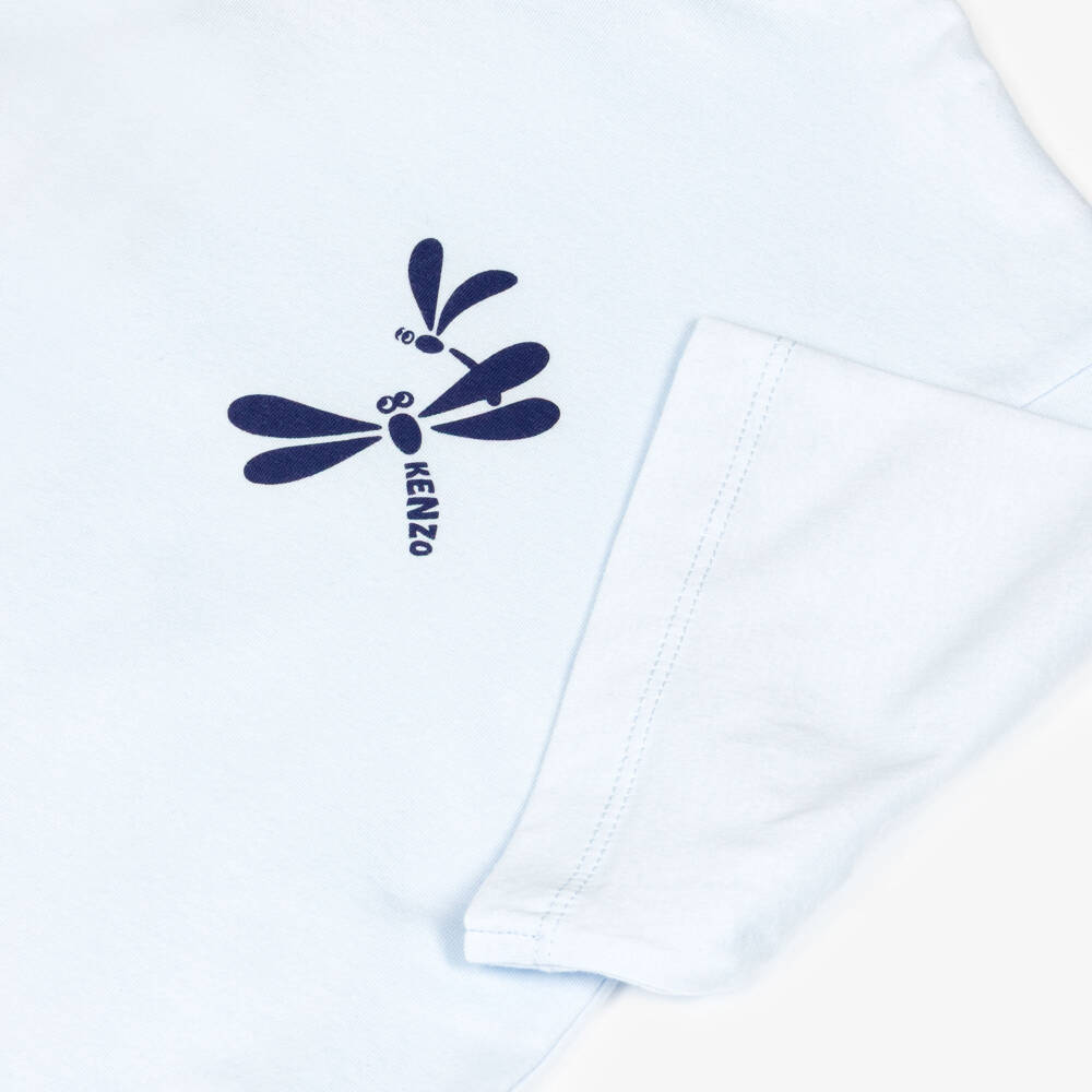 KENZO KIDS-Girls Pale Blue Cotton T-Shirt with Dragonfly Logo | Childrensalon