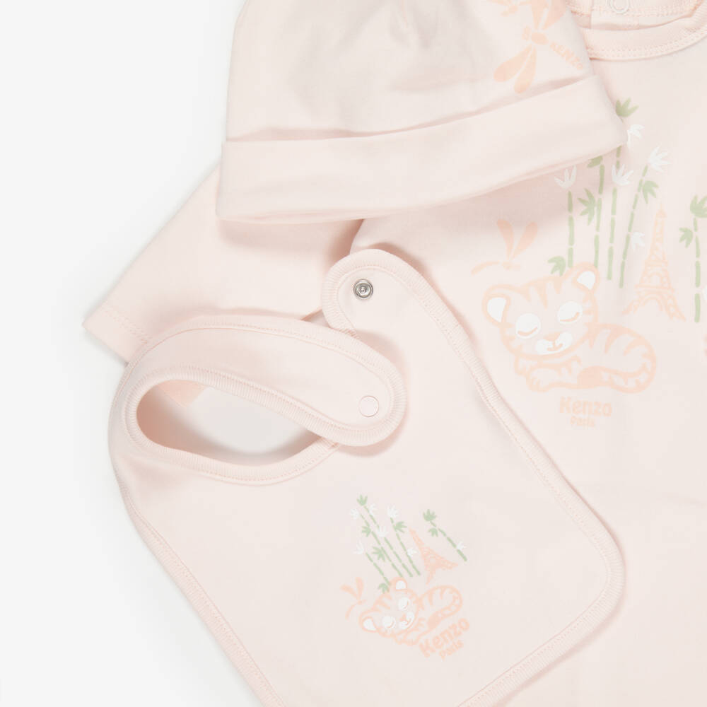 KENZO KIDS-Girls Pale Pink Babysuit Set with Baby Tiger Print | Childrensalon